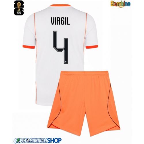 Maglie da calcio Paesi Bassi Virgil van Dijk #4 Seconda Maglia Bambino Mondiali 2026  Manica Corta + Pantaloni corti)